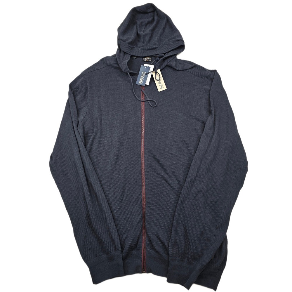 Buffalo David Bitton Hoodie Mens 2XL Navy Blue Waffle Textured Full Zip NEW